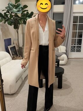 J. Crew Regent Camel Long Coat with Gold Chain Detail